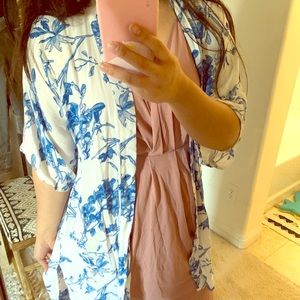 White and blue floral kimono
